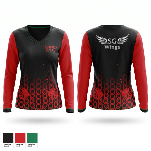Womens Long Sleeve Vneck Shirt, Severed Angel, Rugby, Teamtime, Team time, sublimation, custom sports apparel, team uniforms, spirit wear, spiritwear, sports uniforms, custom shirts, team store, custom team store, fundraiser sports, apparel fundraiser