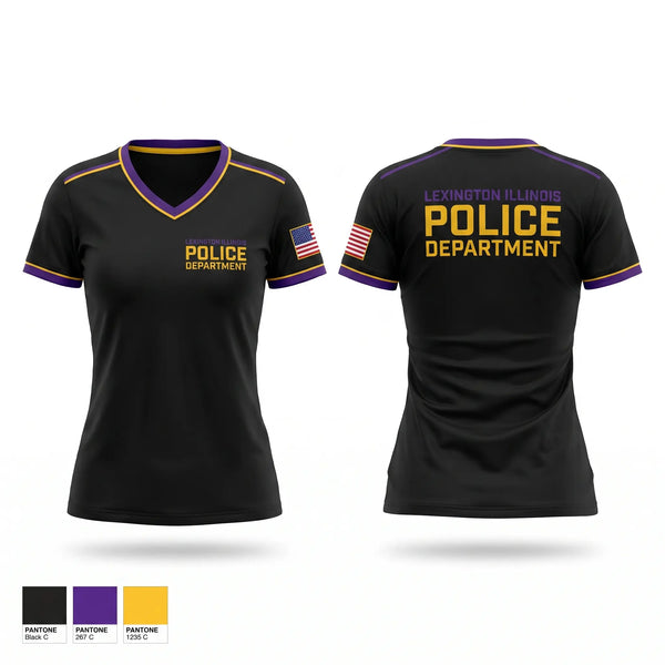 Womens Short Sleeve Vneck Shirt, Lexington Illinois Police Department, Police, Teamtime, Team time, sublimation, custom sports apparel, team uniforms, spirit wear, spiritwear, sports uniforms, custom shirts, team store, custom team store, fundraiser sports, apparel fundraiser