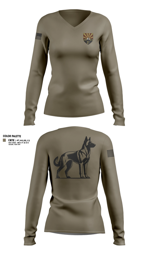 Womens Long Sleeve Vneck Shirt, 355 K9, Air Force, Teamtime, Team time, sublimation, custom sports apparel, team uniforms, spirit wear, spiritwear, sports uniforms, custom shirts, team store, custom team store, fundraiser sports, apparel fundraiser