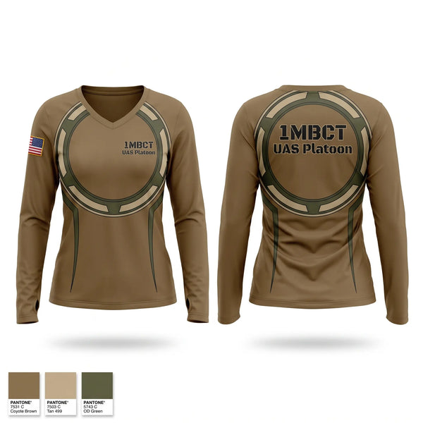 Womens Long Sleeve Vneck Shirt, 1MBCT UAS Platoon, Army, Teamtime, Team time, sublimation, custom sports apparel, team uniforms, spirit wear, spiritwear, sports uniforms, custom shirts, team store, custom team store, fundraiser sports, apparel fundraiser