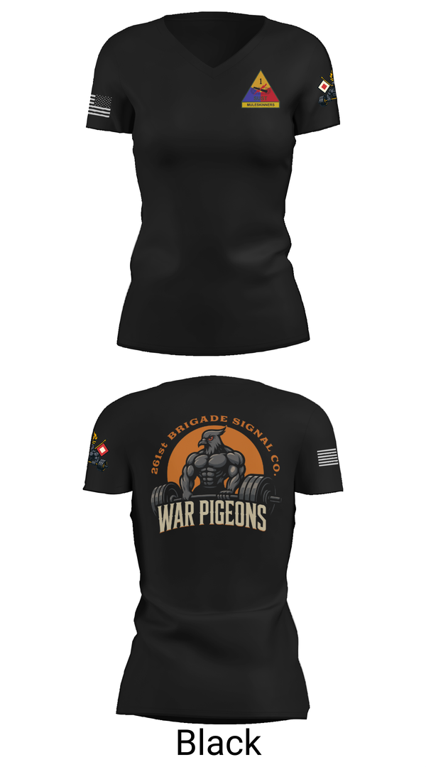 Womens Short Sleeve Vneck Shirt, 261st War Pigeons, Army, Teamtime, Team time, sublimation, custom sports apparel, team uniforms, spirit wear, spiritwear, sports uniforms, custom shirts, team store, custom team store, fundraiser sports, apparel fundraiser