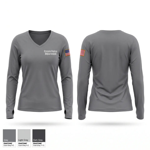 Womens Long Sleeve Vneck Shirt, Cresco Police Department, Police, Teamtime, Team time, sublimation, custom sports apparel, team uniforms, spirit wear, spiritwear, sports uniforms, custom shirts, team store, custom team store, fundraiser sports, apparel fundraiser