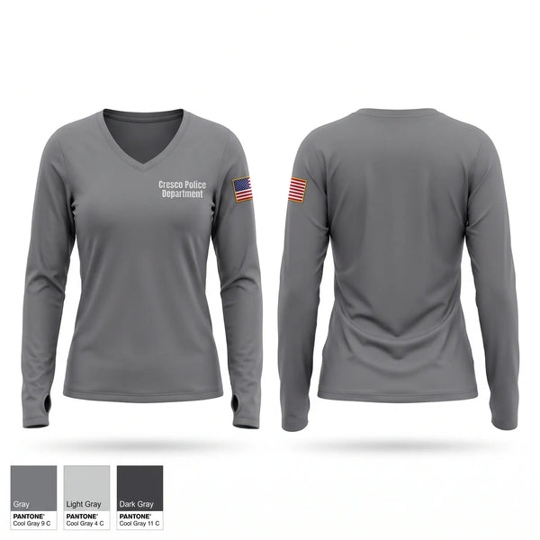 Womens Long Sleeve Vneck Shirt, Cresco Police Department, Police, Teamtime, Team time, sublimation, custom sports apparel, team uniforms, spirit wear, spiritwear, sports uniforms, custom shirts, team store, custom team store, fundraiser sports, apparel fundraiser