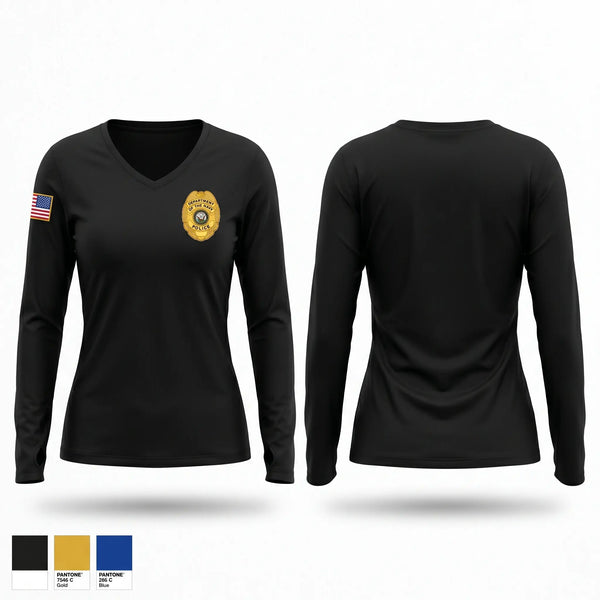 Womens Long Sleeve Vneck Shirt, Navy Police, Police, Teamtime, Team time, sublimation, custom sports apparel, team uniforms, spirit wear, spiritwear, sports uniforms, custom shirts, team store, custom team store, fundraiser sports, apparel fundraiser