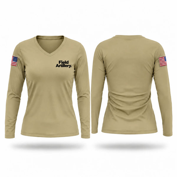 Womens Long Sleeve Vneck Shirt, Field Artillery., Army, Teamtime, Team time, sublimation, custom sports apparel, team uniforms, spirit wear, spiritwear, sports uniforms, custom shirts, team store, custom team store, fundraiser sports, apparel fundraiser