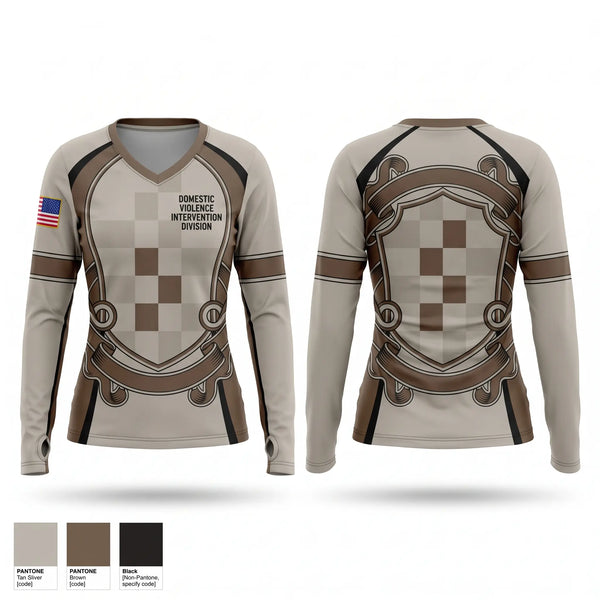Womens Long Sleeve Vneck Shirt, Domestic Violence Intervention Division, Police, Teamtime, Team time, sublimation, custom sports apparel, team uniforms, spirit wear, spiritwear, sports uniforms, custom shirts, team store, custom team store, fundraiser sports, apparel fundraiser