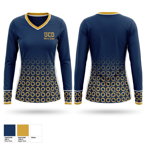 Womens Long Sleeve Vneck Shirt, UCD Men’s Crew, Spirit Store, Teamtime, Team time, sublimation, custom sports apparel, team uniforms, spirit wear, spiritwear, sports uniforms, custom shirts, team store, custom team store, fundraiser sports, apparel fundraiser