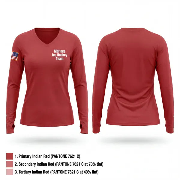 Womens Long Sleeve Vneck Shirt, Marines Ice Hockey Team, Marines, Teamtime, Team time, sublimation, custom sports apparel, team uniforms, spirit wear, spiritwear, sports uniforms, custom shirts, team store, custom team store, fundraiser sports, apparel fundraiser