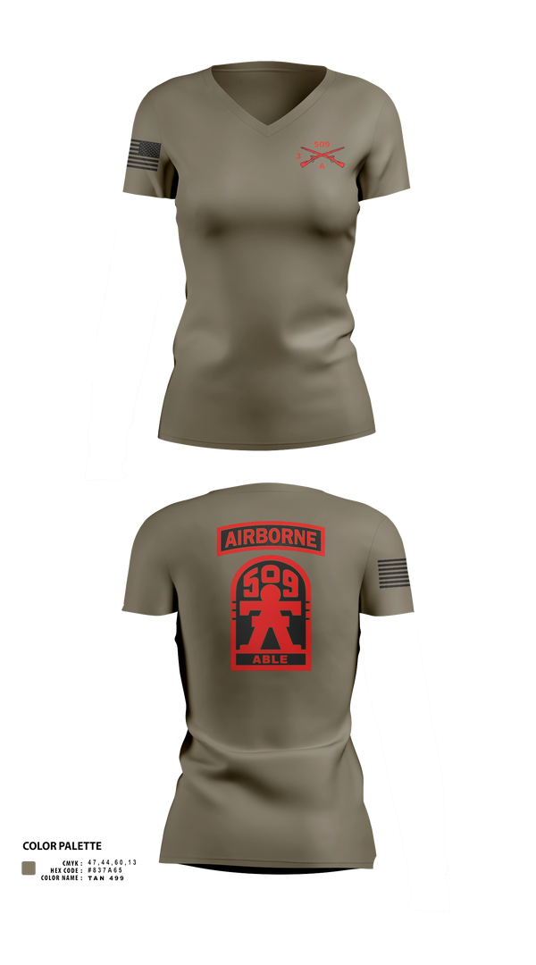 Women's Short Sleeve Vneck Shirt, 3-509th Parachute Infantry BN Able Nation, , Teamtime, Team time, sublimation, custom sports apparel, team uniforms, spirit wear, spiritwear, sports uniforms, custom shirts, team store, custom team store, fundraiser sports, apparel fundraiser