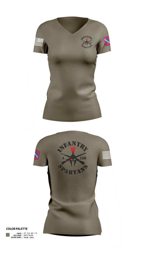 Women's Short Sleeve Vneck Shirt, Alpha Company 1-138th Infantry Regiment, , Teamtime, Team time, sublimation, custom sports apparel, team uniforms, spirit wear, spiritwear, sports uniforms, custom shirts, team store, custom team store, fundraiser sports, apparel fundraiser