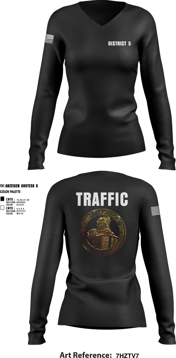Women's Long Sleeve Vneck Shirt, District 5 CSO, Police, Teamtime, Team time, sublimation, custom sports apparel, team uniforms, spirit wear, spiritwear, sports uniforms, custom shirts, team store, custom team store, fundraiser sports, apparel fundraiser