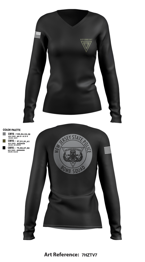 Women's Long Sleeve Vneck Shirt, NJSP BOMB UNIT, , Teamtime, Team time, sublimation, custom sports apparel, team uniforms, spirit wear, spiritwear, sports uniforms, custom shirts, team store, custom team store, fundraiser sports, apparel fundraiser