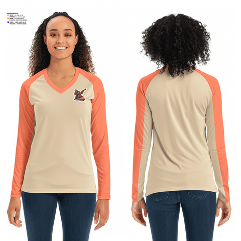 Women's Long Sleeve Vneck Shirt, Moonshine Mafia, Softball, Teamtime, Team time, sublimation, custom sports apparel, team uniforms, spirit wear, spiritwear, sports uniforms, custom shirts, team store, custom team store, fundraiser sports, apparel fundraiser