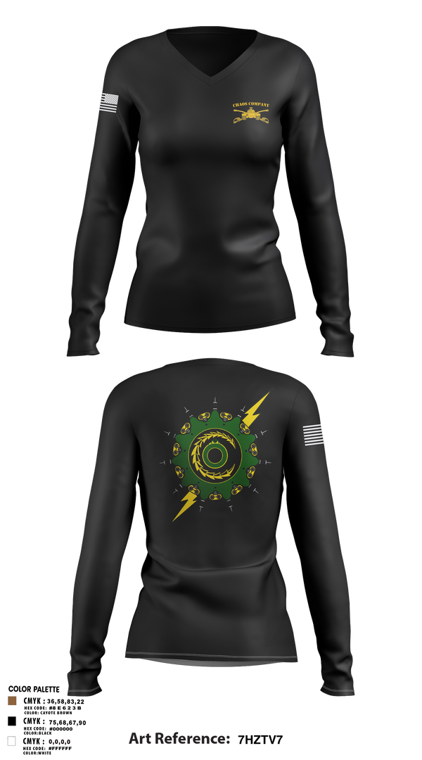 Women's Long Sleeve Vneck Shirt, Chaos Company, Army, Teamtime, Team time, sublimation, custom sports apparel, team uniforms, spirit wear, spiritwear, sports uniforms, custom shirts, team store, custom team store, fundraiser sports, apparel fundraiser