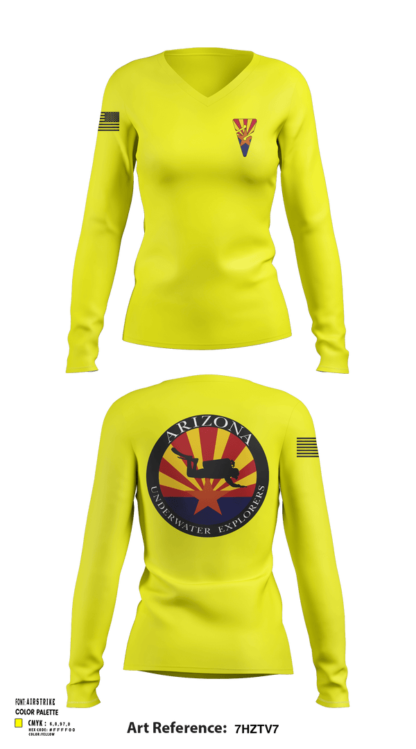 Women's Long Sleeve Vneck Shirt, Arizona Underwater Explorers, Police, Teamtime, Team time, sublimation, custom sports apparel, team uniforms, spirit wear, spiritwear, sports uniforms, custom shirts, team store, custom team store, fundraiser sports, apparel fundraiser