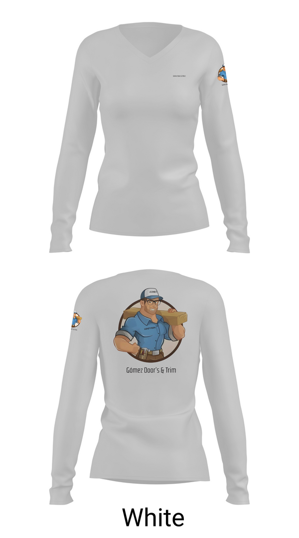 Women's Long Sleeve Vneck Shirt, Gómez Door’s & Trim, , Teamtime, Team time, sublimation, custom sports apparel, team uniforms, spirit wear, spiritwear, sports uniforms, custom shirts, team store, custom team store, fundraiser sports, apparel fundraiser