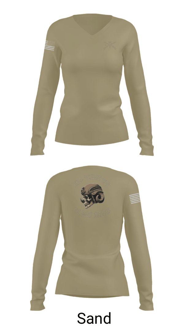 Women's Long Sleeve Vneck Shirt, Delta company 114, Army, Teamtime, Team time, sublimation, custom sports apparel, team uniforms, spirit wear, spiritwear, sports uniforms, custom shirts, team store, custom team store, fundraiser sports, apparel fundraiser
