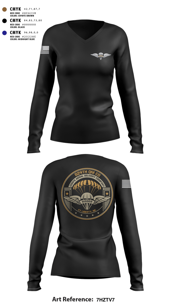 Women's Long Sleeve Vneck Shirt, 824th QM CO (CADC-A), Army, Teamtime, Team time, sublimation, custom sports apparel, team uniforms, spirit wear, spiritwear, sports uniforms, custom shirts, team store, custom team store, fundraiser sports, apparel fundraiser