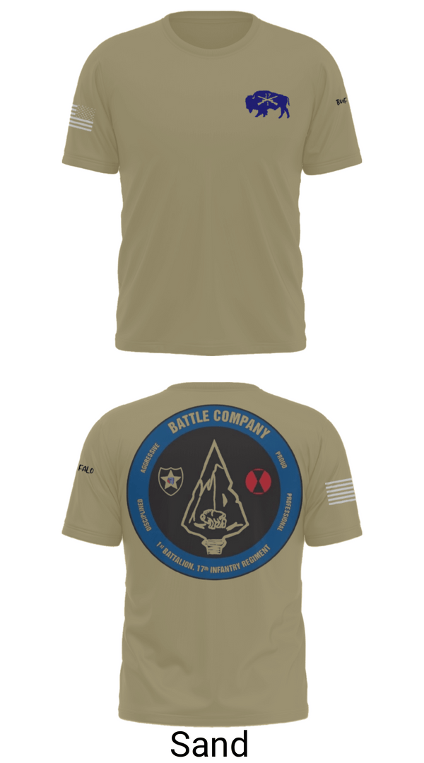 Old School Cotton Feel Shirt, Battle company 1-17IN, Army, Teamtime, Team time, sublimation, custom sports apparel, team uniforms, spirit wear, spiritwear, sports uniforms, custom shirts, team store, custom team store, fundraiser sports, apparel fundraiser