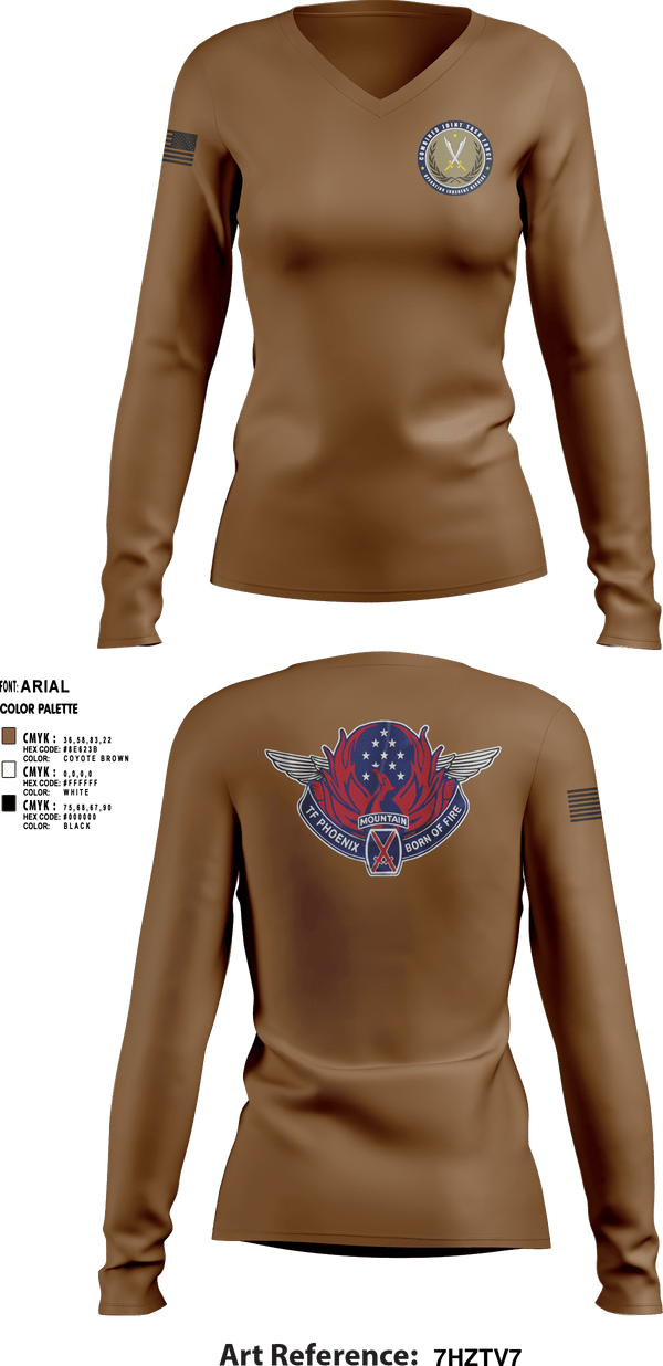 Women's Long Sleeve Vneck Shirt, HHC 3-10 GSAB, Army, Teamtime, Team time, sublimation, custom sports apparel, team uniforms, spirit wear, spiritwear, sports uniforms, custom shirts, team store, custom team store, fundraiser sports, apparel fundraiser