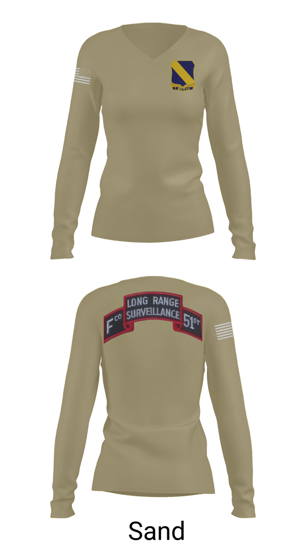 Women's Long Sleeve Vneck Shirt, Fco 51st infantry LRSU, , Teamtime, Team time, sublimation, custom sports apparel, team uniforms, spirit wear, spiritwear, sports uniforms, custom shirts, team store, custom team store, fundraiser sports, apparel fundraiser