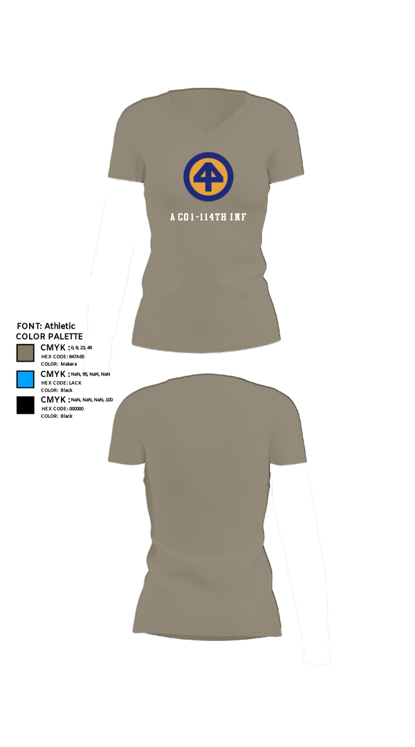 Women's Short Sleeve Vneck Shirt, A Co 1/1-114thA Co 1-114th INF, Army, Teamtime, Team time, sublimation, custom sports apparel, team uniforms, spirit wear, spiritwear, sports uniforms, custom shirts, team store, custom team store, fundraiser sports, apparel fundraiser