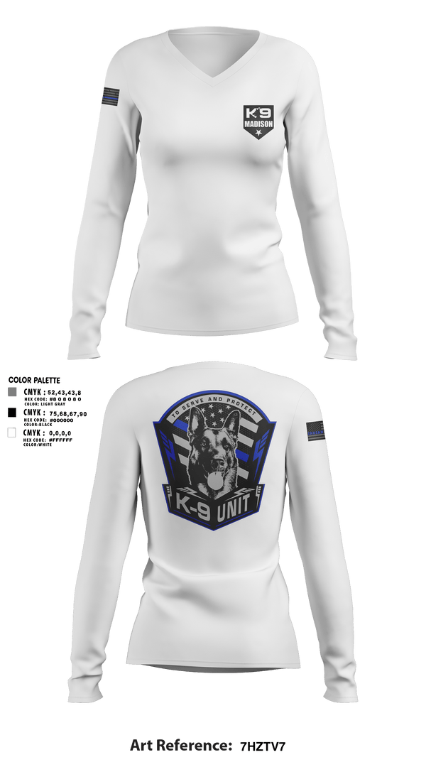Women's Long Sleeve Vneck Shirt, K-9, , Teamtime, Team time, sublimation, custom sports apparel, team uniforms, spirit wear, spiritwear, sports uniforms, custom shirts, team store, custom team store, fundraiser sports, apparel fundraiser