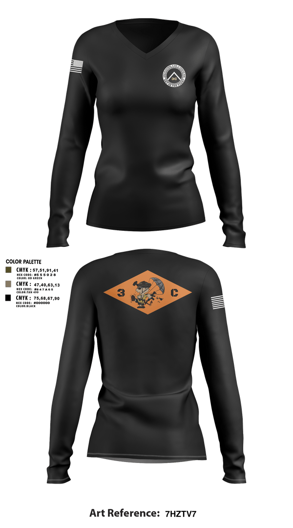 Women's Long Sleeve Vneck Shirt, 3rd Platoon, CCo, 1-508th PIR, , Teamtime, Team time, sublimation, custom sports apparel, team uniforms, spirit wear, spiritwear, sports uniforms, custom shirts, team store, custom team store, fundraiser sports, apparel fundraiser