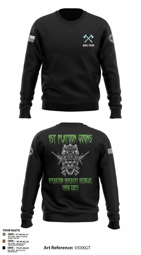 Crew Neck Sweatshirt, A-CO 2-113th Infantry, Army, Teamtime, Team time, sublimation, custom sports apparel, team uniforms, spirit wear, spiritwear, sports uniforms, custom shirts, team store, custom team store, fundraiser sports, apparel fundraiser