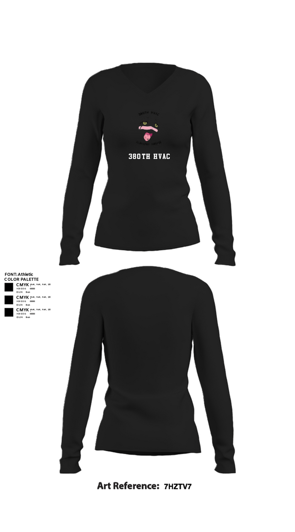 Women's Long Sleeve Vneck Shirt, 380th HVAC, , Teamtime, Team time, sublimation, custom sports apparel, team uniforms, spirit wear, spiritwear, sports uniforms, custom shirts, team store, custom team store, fundraiser sports, apparel fundraiser