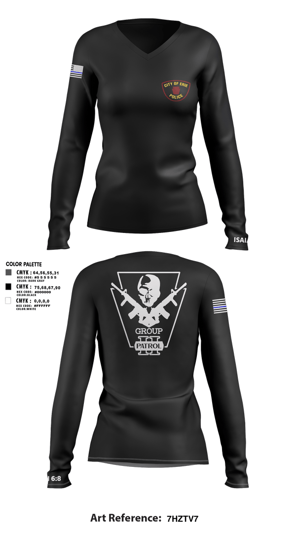 Women's Long Sleeve Vneck Shirt, Erie police department, Police, Teamtime, Team time, sublimation, custom sports apparel, team uniforms, spirit wear, spiritwear, sports uniforms, custom shirts, team store, custom team store, fundraiser sports, apparel fundraiser