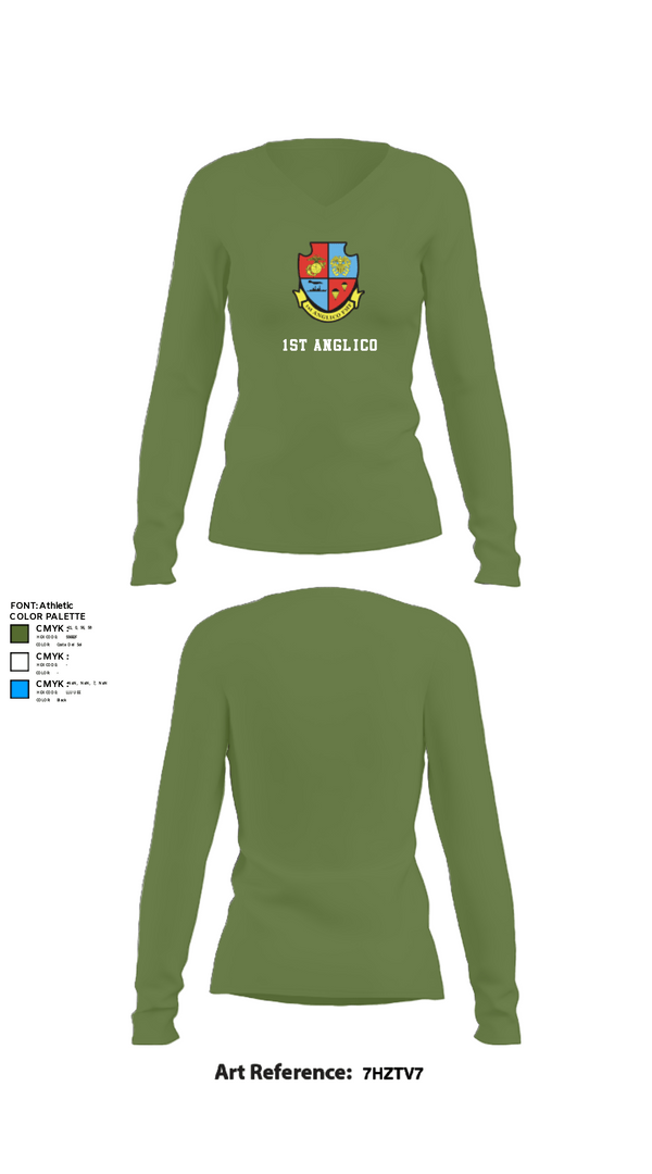 Women's Long Sleeve Vneck Shirt, 1st Anglico, , Teamtime, Team time, sublimation, custom sports apparel, team uniforms, spirit wear, spiritwear, sports uniforms, custom shirts, team store, custom team store, fundraiser sports, apparel fundraiser