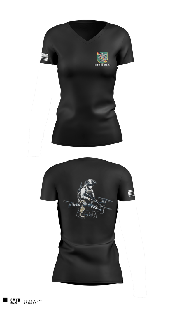 Women's Short Sleeve Vneck Shirt, Military Intelligence Detachment 1st Battalion 10th Special Forces Group (Airborne), Army, Teamtime, Team time, sublimation, custom sports apparel, team uniforms, spirit wear, spiritwear, sports uniforms, custom shirts, team store, custom team store, fundraiser sports, apparel fundraiser