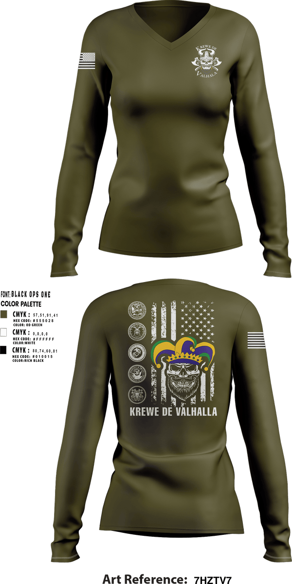 Women's Long Sleeve Vneck Shirt, Krewe De ValhallaKrewe De Valhalla, , Teamtime, Team time, sublimation, custom sports apparel, team uniforms, spirit wear, spiritwear, sports uniforms, custom shirts, team store, custom team store, fundraiser sports, apparel fundraiser