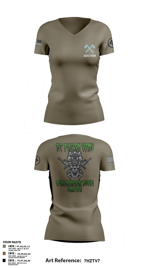 Women's Short Sleeve Vneck Shirt, A-CO 2-113th Infantry, Army, Teamtime, Team time, sublimation, custom sports apparel, team uniforms, spirit wear, spiritwear, sports uniforms, custom shirts, team store, custom team store, fundraiser sports, apparel fundraiser