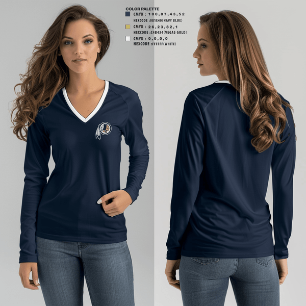 Women's Long Sleeve Vneck Shirt, Foxboro Youth Football And Cheerleading, Football, Teamtime, Team time, sublimation, custom sports apparel, team uniforms, spirit wear, spiritwear, sports uniforms, custom shirts, team store, custom team store, fundraiser sports, apparel fundraiser