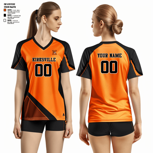 Women's Short Sleeve Vneck Shirt, Kirksville High School Volleyball, Women's Volleyball, Teamtime, Team time, sublimation, custom sports apparel, team uniforms, spirit wear, spiritwear, sports uniforms, custom shirts, team store, custom team store, fundraiser sports, apparel fundraiser