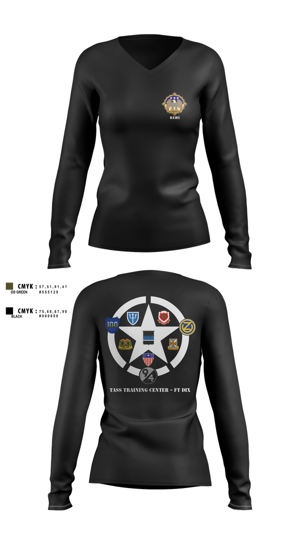 Women's Long Sleeve Vneck Shirt, 80th TC, TTC-Dix, Army, Teamtime, Team time, sublimation, custom sports apparel, team uniforms, spirit wear, spiritwear, sports uniforms, custom shirts, team store, custom team store, fundraiser sports, apparel fundraiser