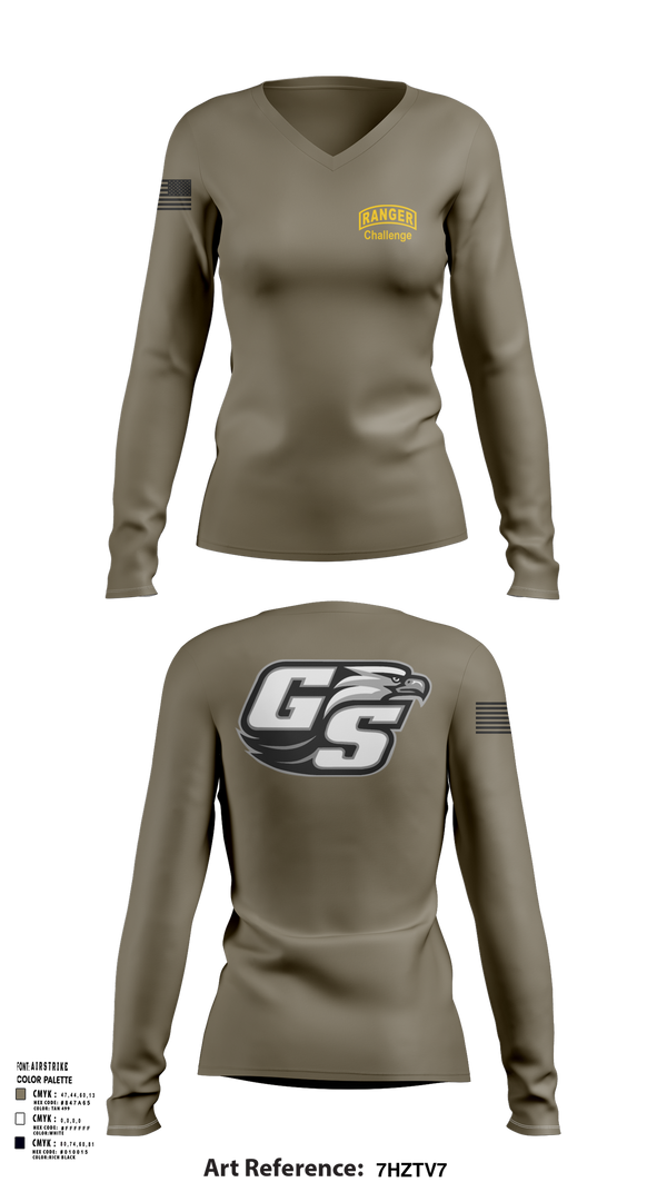 Women's Long Sleeve Vneck Shirt, GASOU ROTC Ranger Challenge, , Teamtime, Team time, sublimation, custom sports apparel, team uniforms, spirit wear, spiritwear, sports uniforms, custom shirts, team store, custom team store, fundraiser sports, apparel fundraiser