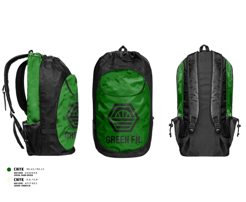 Gear Bag, Green fn, Men's Basketball, Teamtime, Team time, sublimation, custom sports apparel, team uniforms, spirit wear, spiritwear, sports uniforms, custom shirts, team store, custom team store, fundraiser sports, apparel fundraiser