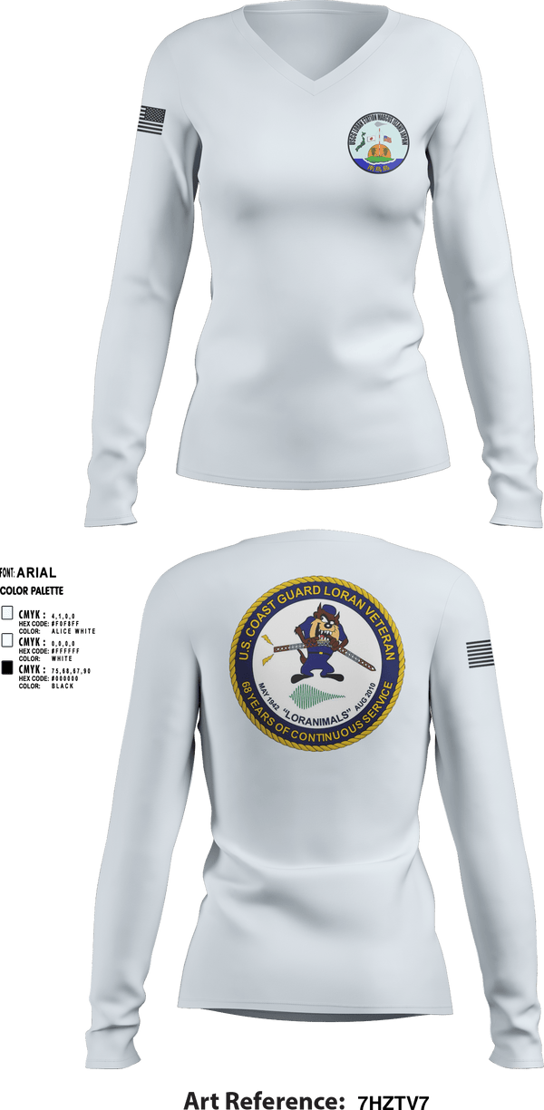Women's Long Sleeve Vneck Shirt, Marcus Island Loran Station, Coast Guard, Teamtime, Team time, sublimation, custom sports apparel, team uniforms, spirit wear, spiritwear, sports uniforms, custom shirts, team store, custom team store, fundraiser sports, apparel fundraiser