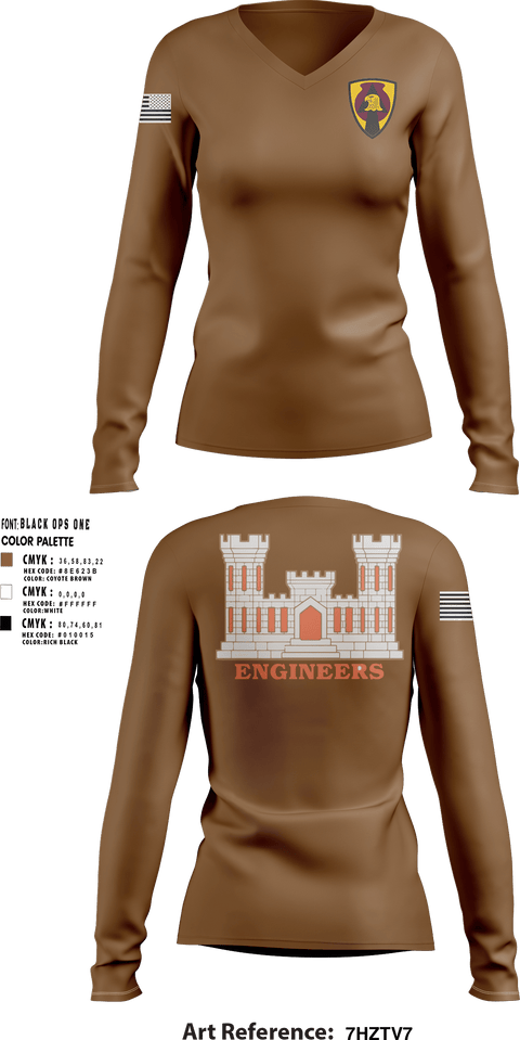 Women's Long Sleeve Vneck Shirt, 833 EN CO SAPPER, , Teamtime, Team time, sublimation, custom sports apparel, team uniforms, spirit wear, spiritwear, sports uniforms, custom shirts, team store, custom team store, fundraiser sports, apparel fundraiser