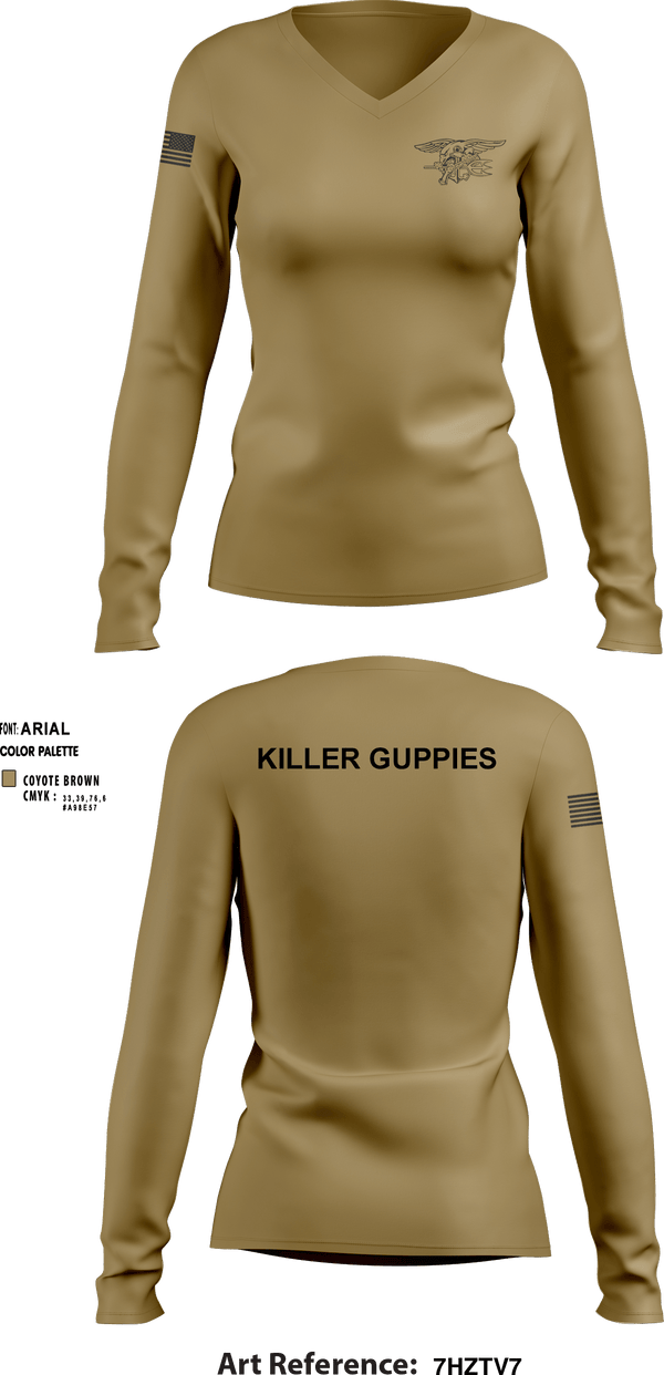 Women's Long Sleeve Vneck Shirt, HuggersKiller Guppies, Wrestling, Teamtime, Team time, sublimation, custom sports apparel, team uniforms, spirit wear, spiritwear, sports uniforms, custom shirts, team store, custom team store, fundraiser sports, apparel fundraiser