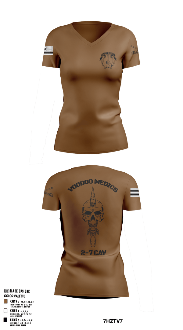 Women's Short Sleeve Vneck Shirt, Med platoon, HHC, 2-7 CAV, 3ABCT, 1CD, Army, Teamtime, Team time, sublimation, custom sports apparel, team uniforms, spirit wear, spiritwear, sports uniforms, custom shirts, team store, custom team store, fundraiser sports, apparel fundraiser