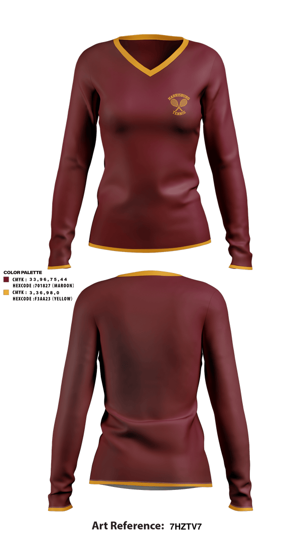 Women's Long Sleeve Vneck Shirt, Harrisburg High School Tennis, Tennis, Teamtime, Team time, sublimation, custom sports apparel, team uniforms, spirit wear, spiritwear, sports uniforms, custom shirts, team store, custom team store, fundraiser sports, apparel fundraiser
