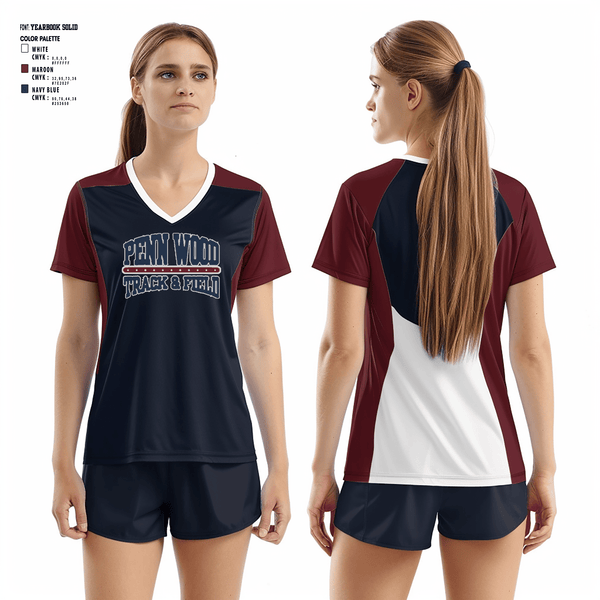 Women's Short Sleeve Vneck Shirt, PENN WOOD Highschool, Track & Field, Teamtime, Team time, sublimation, custom sports apparel, team uniforms, spirit wear, spiritwear, sports uniforms, custom shirts, team store, custom team store, fundraiser sports, apparel fundraiser