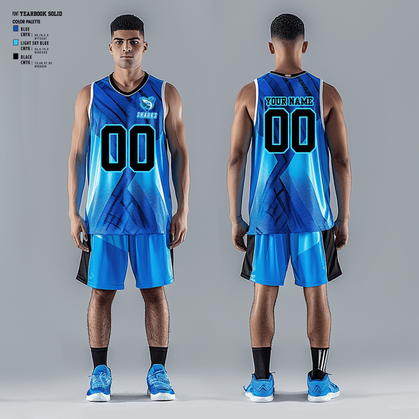 Basketball Uniform, Sharks, Men's Basketball, Teamtime, Team time, sublimation, custom sports apparel, team uniforms, spirit wear, spiritwear, sports uniforms, custom shirts, team store, custom team store, fundraiser sports, apparel fundraiser