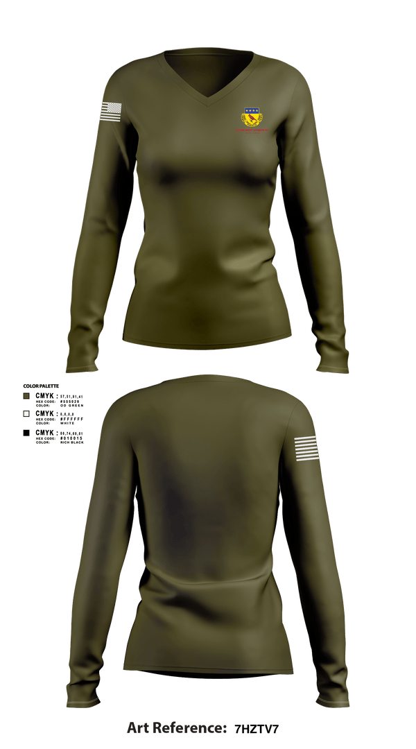 Women's Long Sleeve Vneck Shirt, Alpha BTRY 2/138th FA, National Guard, Teamtime, Team time, sublimation, custom sports apparel, team uniforms, spirit wear, spiritwear, sports uniforms, custom shirts, team store, custom team store, fundraiser sports, apparel fundraiser