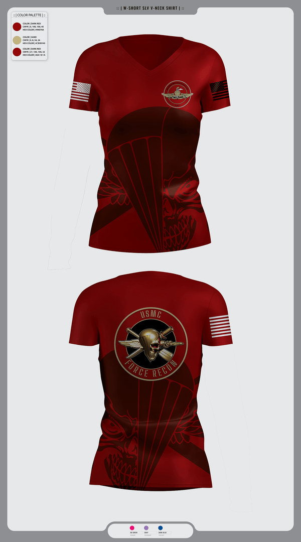 Women's Short Sleeve Vneck Shirt, 2nd Force Reconnaissance, Marines, Teamtime, Team time, sublimation, custom sports apparel, team uniforms, spirit wear, spiritwear, sports uniforms, custom shirts, team store, custom team store, fundraiser sports, apparel fundraiser