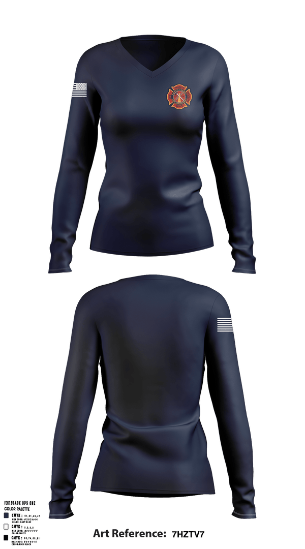 Women's Long Sleeve Vneck Shirt, Fayette County Fire & Rescue, Fire Department, Teamtime, Team time, sublimation, custom sports apparel, team uniforms, spirit wear, spiritwear, sports uniforms, custom shirts, team store, custom team store, fundraiser sports, apparel fundraiser